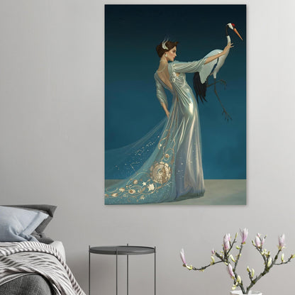 Celestial Elegance Crane & Stargazer Fine Art Poster – A Vision of Myth & Beauty