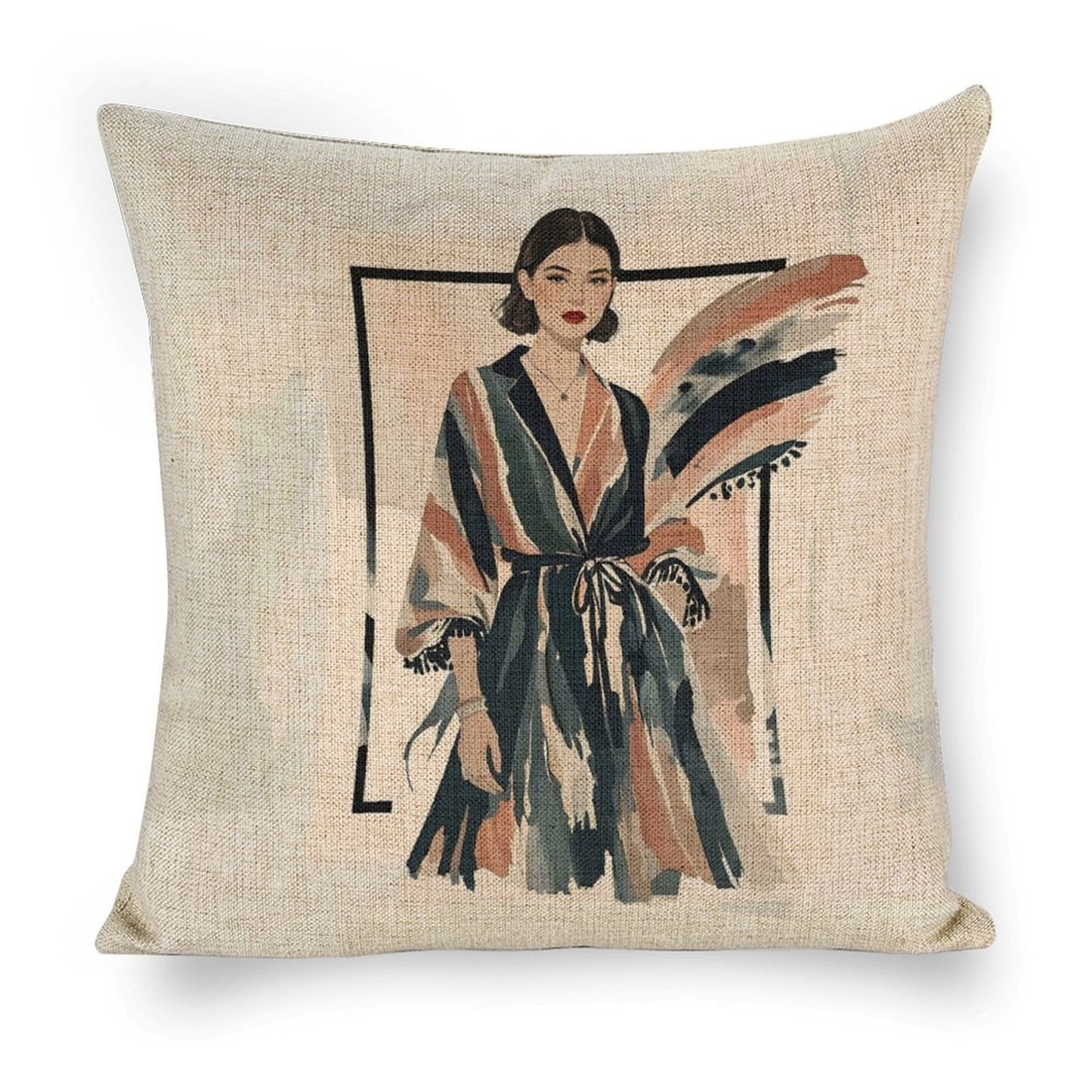 Modern Muse Linen Cushion Pillow Cover — Double-Sided Print, 45×45cm rice white 18"×18"