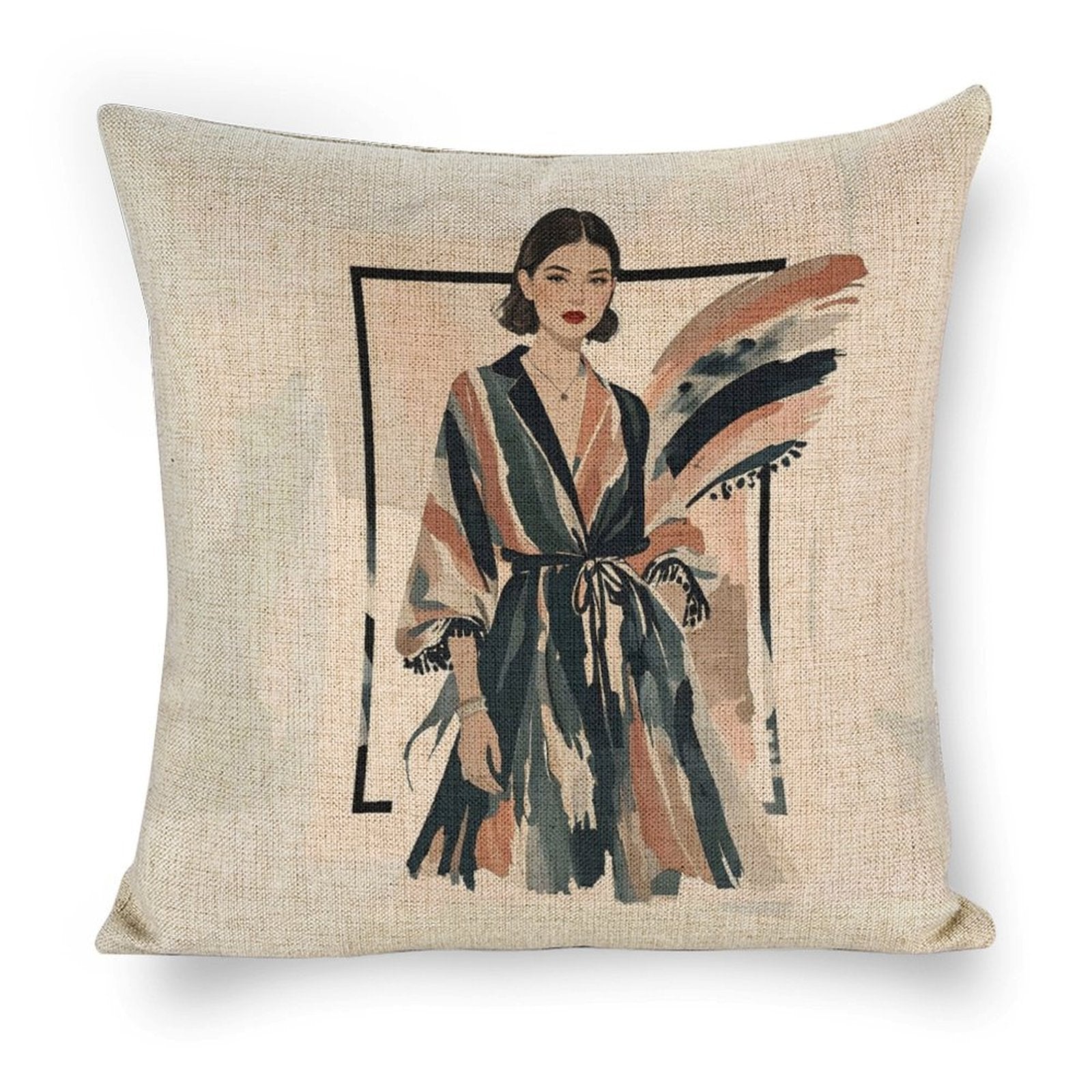 Modern Muse Linen Cushion Pillow Cover — Double-Sided Print, 45×45cm rice white 18"×18"
