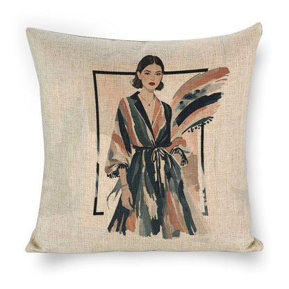 Modern Muse Linen Cushion Pillow Cover — Double-Sided Print, 45×45cm rice white 18"×18"