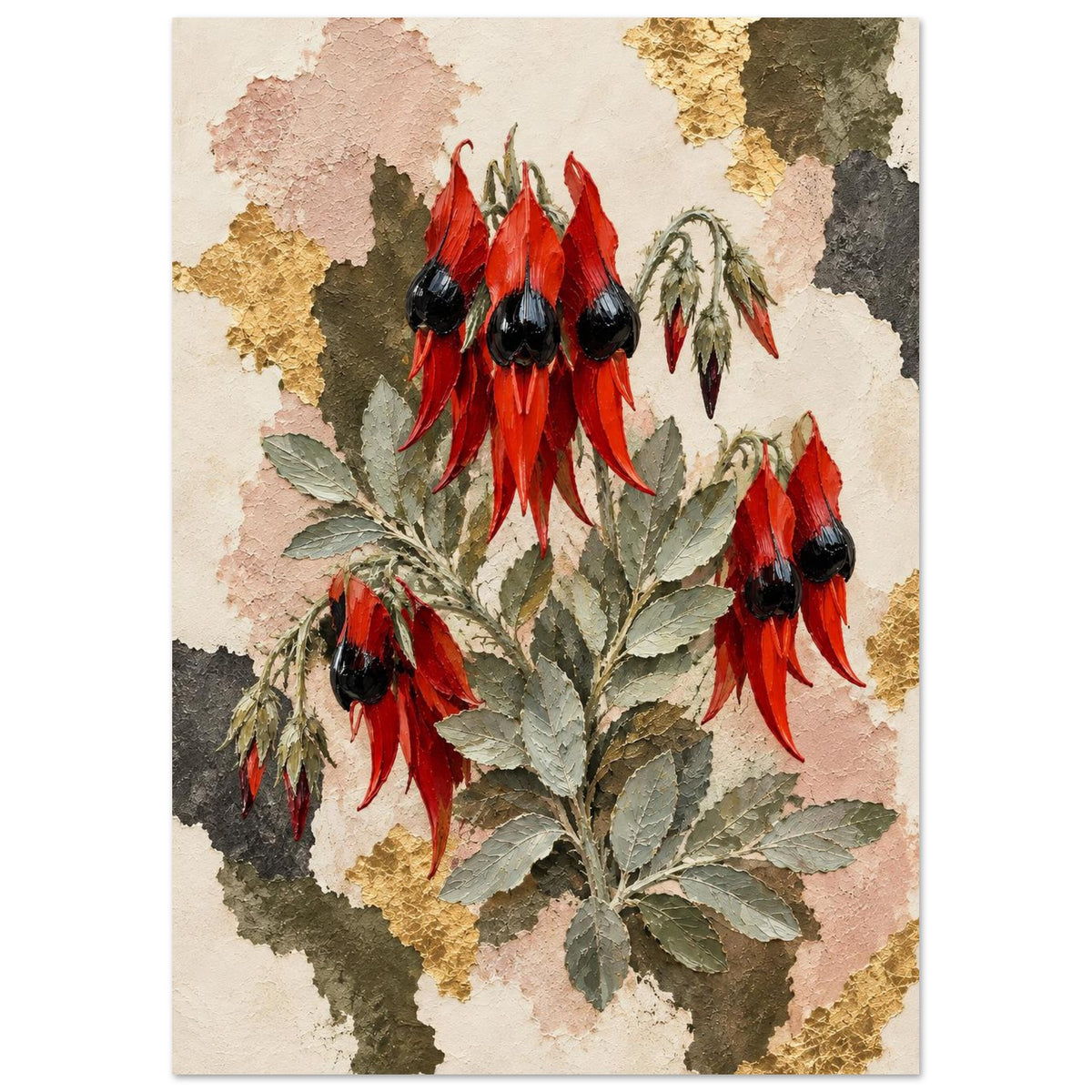 Sturt's Desert Pea Australian Native Flower Fine Art Poster 21x29.7 cm 8x12"