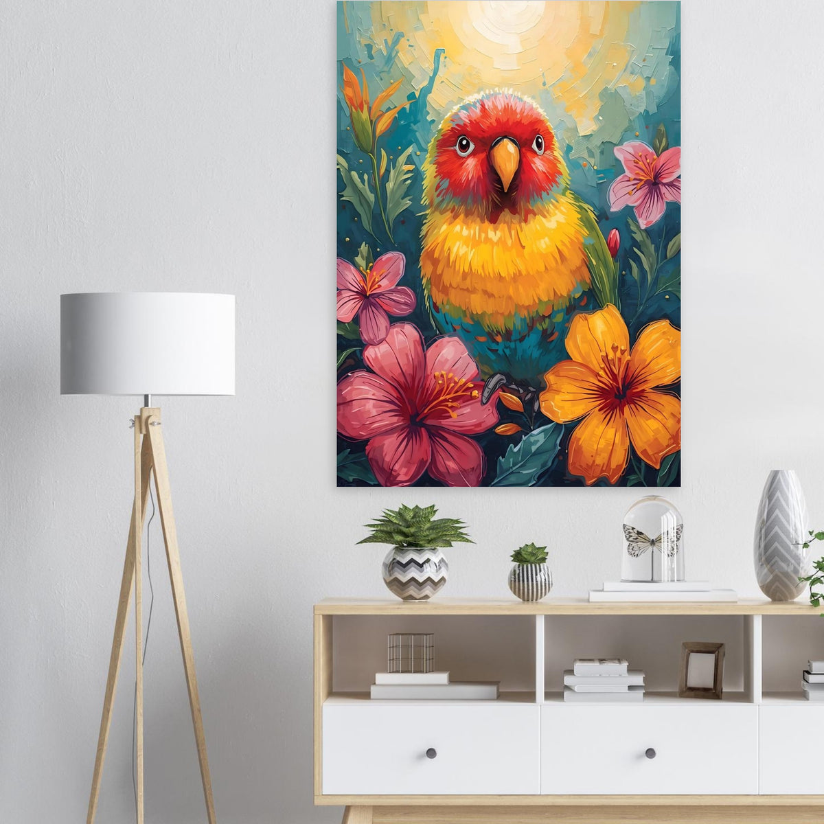 Tropical Parrot Paradise Fine Art Poster - Vivid Abstract Bird & Floral Wall Decor