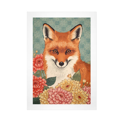 Floral Fox – Japanese Ukiyo-e Inspired Canvas Wall Art Print 16"x24" (40 x 60cm)