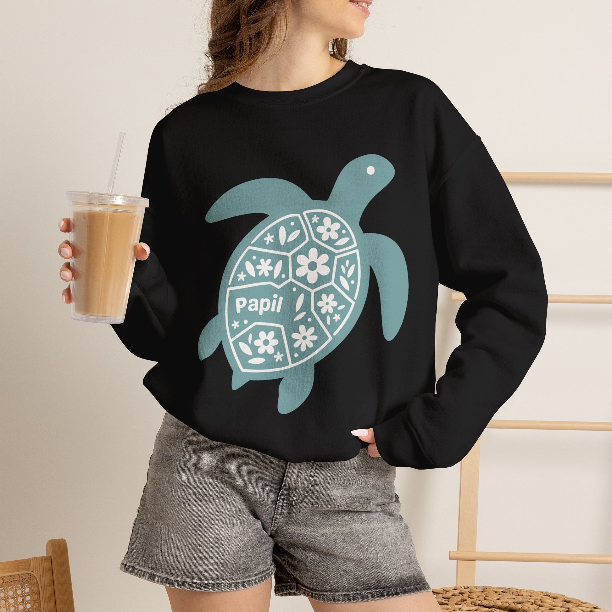 Turtle Graphic Sweatshirt — Floral Sea Turtle Crewneck
