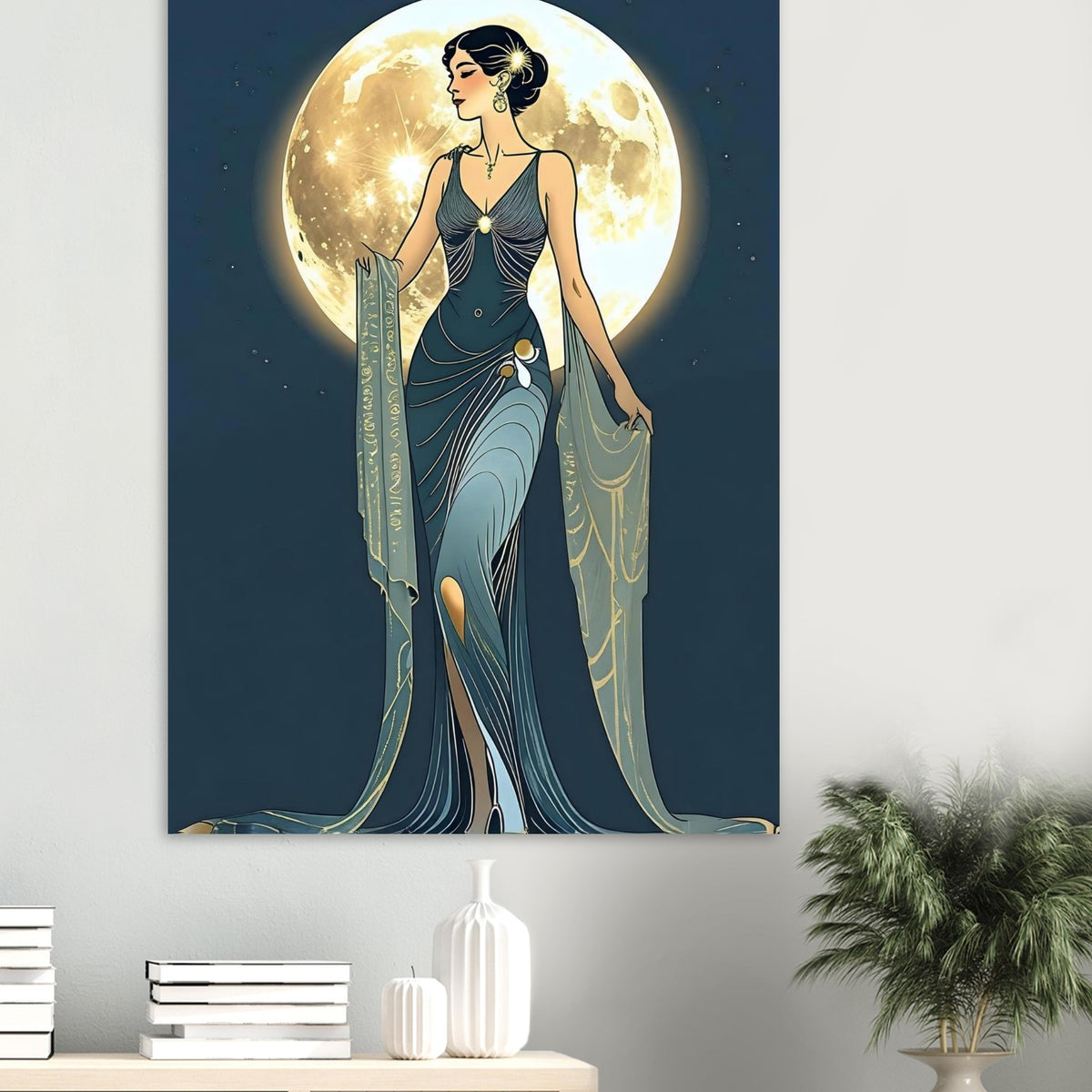 Art Deco Diva Moonlit Fine Art Poster - A Touch of Roaring Twenties Glamour for Your Walls