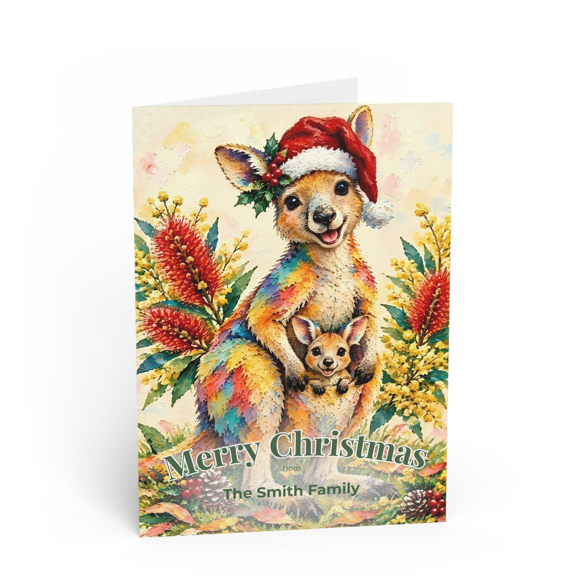 Personalised Kangaroo Christmas Folded Greeting Card | Australian Animals 6.9" x 4.9" 1 pc