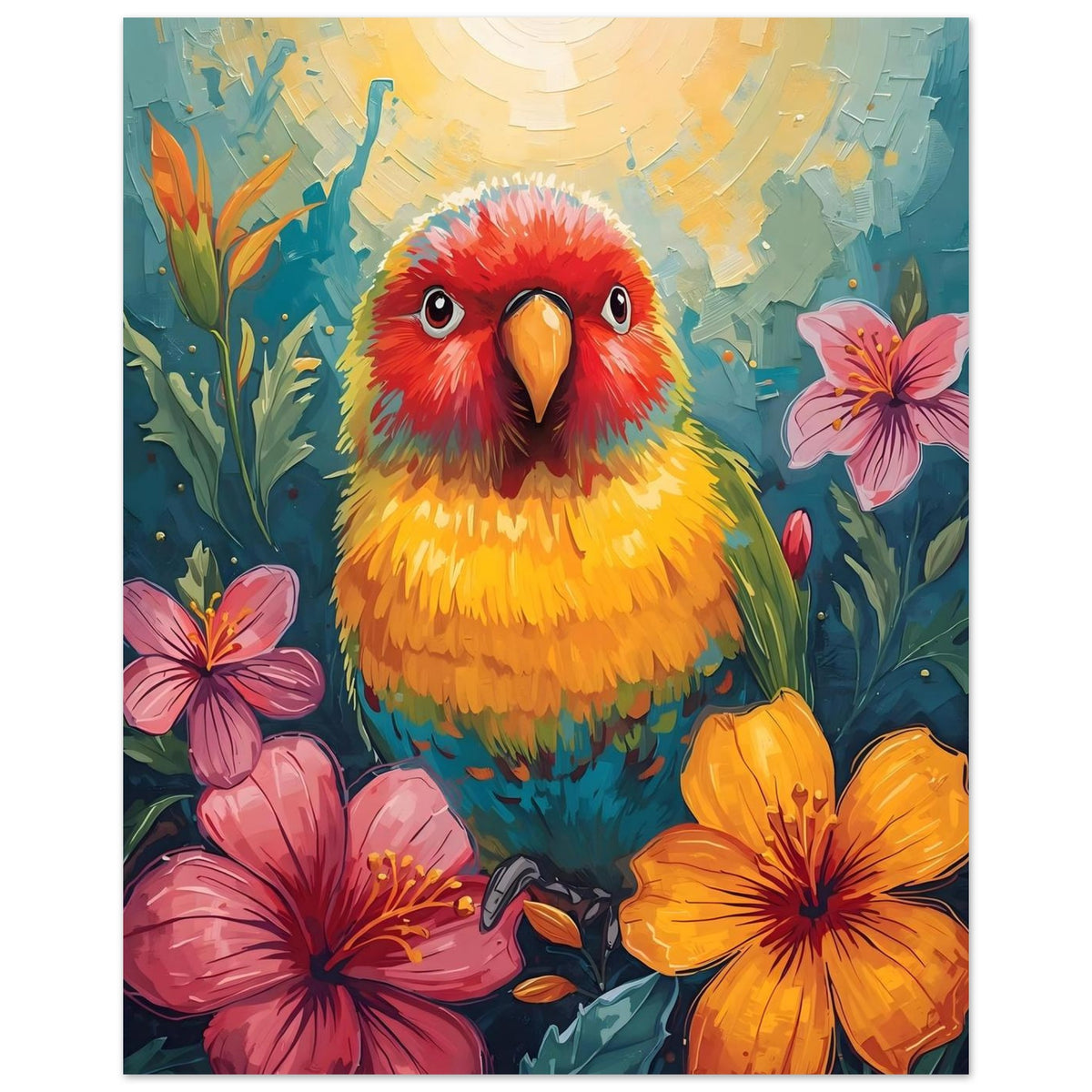 Tropical Parrot Paradise Fine Art Poster - Vivid Abstract Bird & Floral Wall Decor 20x25 cm 8x10″