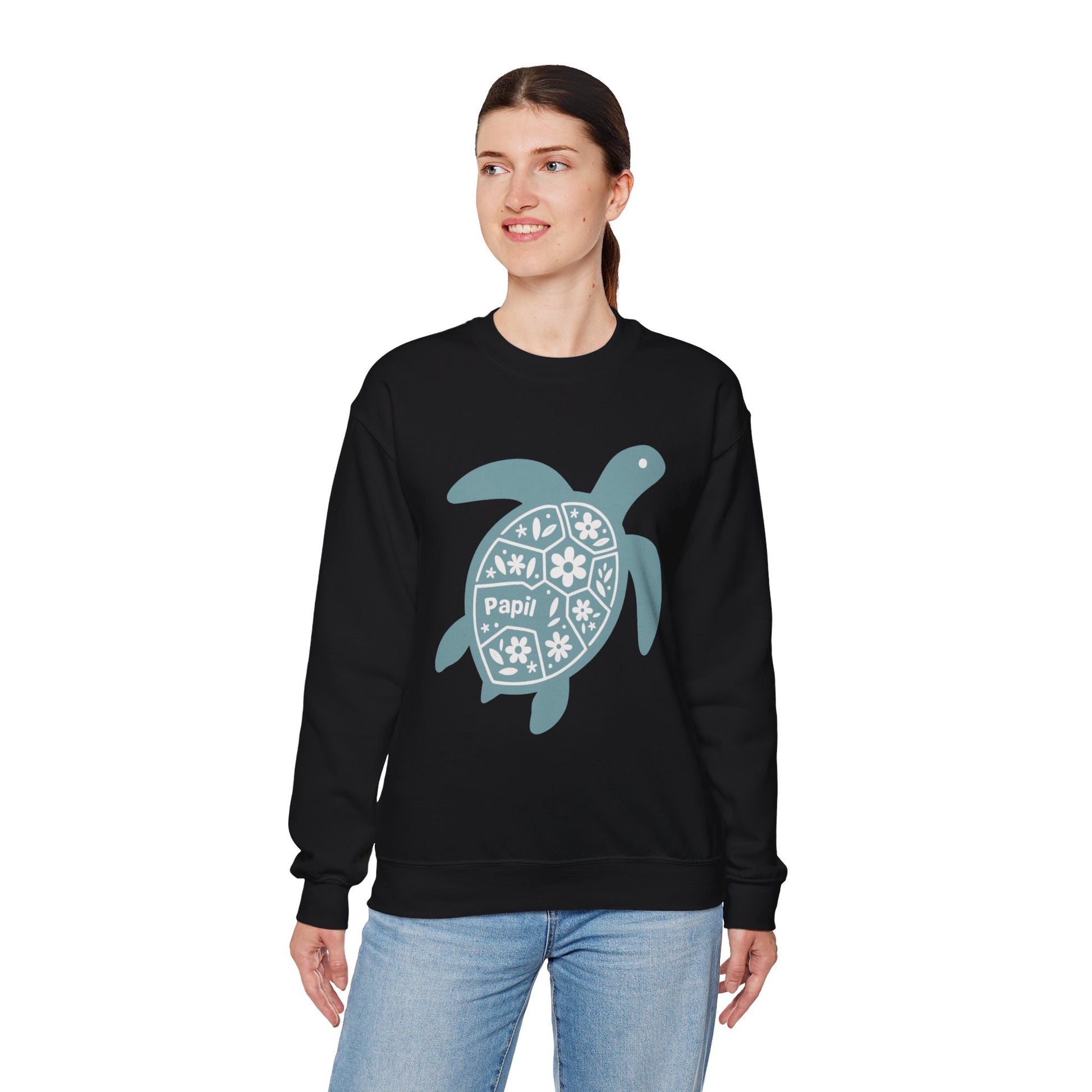 Turtle Graphic Sweatshirt — Floral Sea Turtle Crewneck