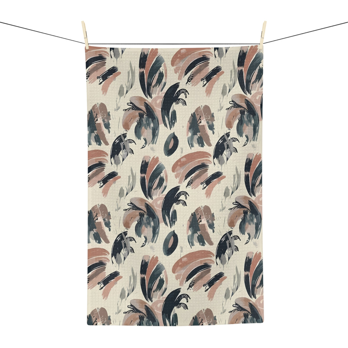 Abstract Brushstroke Leaves Tea Towel | Quick-Dry Microfibre Kitchen Towel