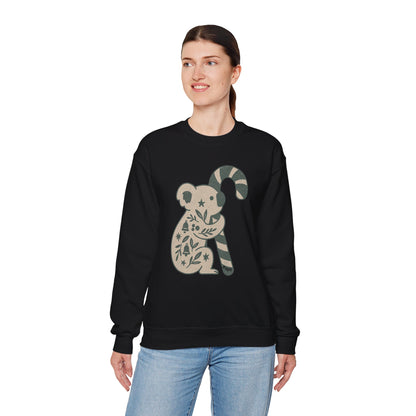 Koala Candy Cane Crewneck Christmas Sweatshirt — Whimsical Floral Australian Koala Holiday Sweatshirt
