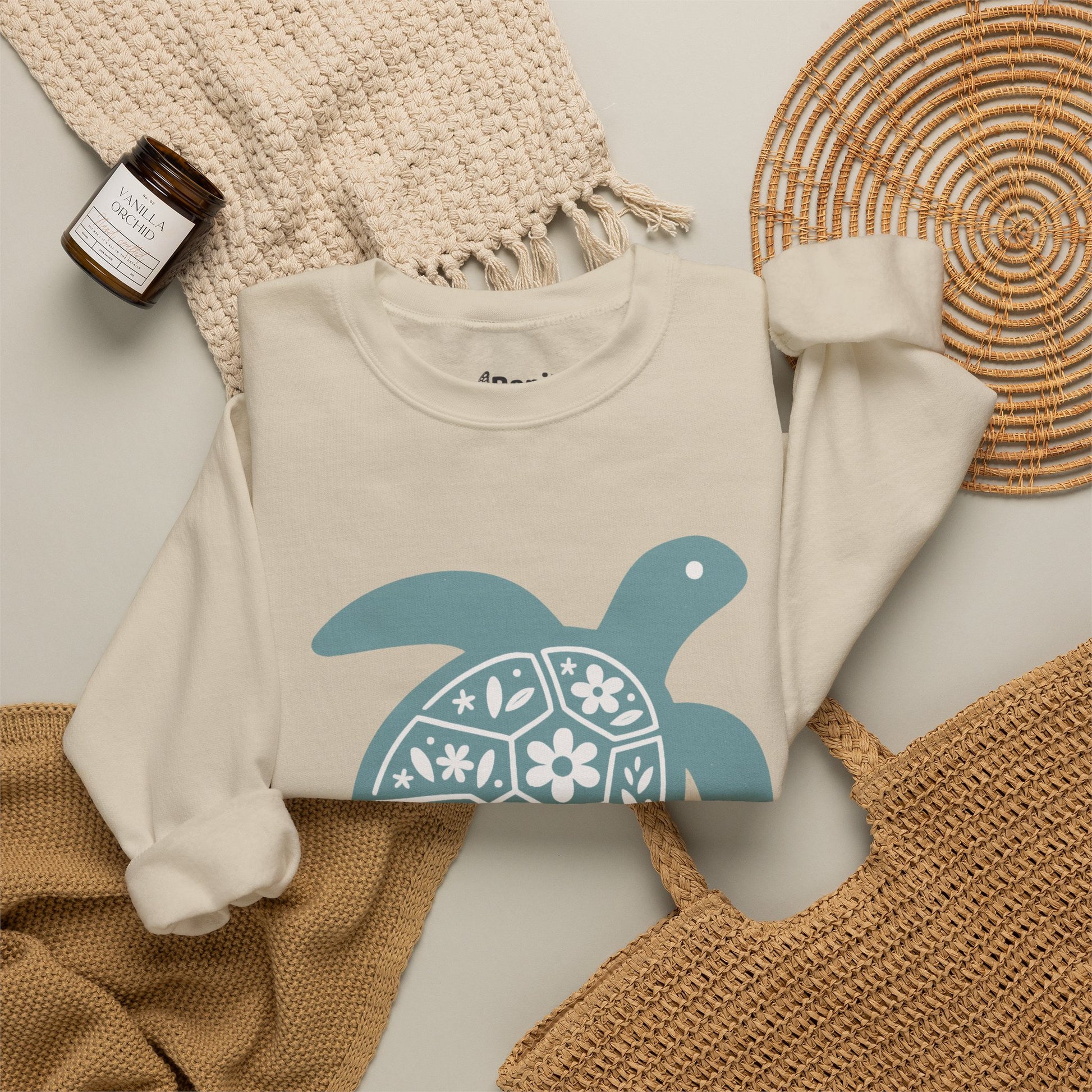 Turtle Graphic Sweatshirt — Floral Sea Turtle Crewneck