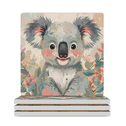Koala in Bloom Ceramic Coasters (Set of 4 or 6) white