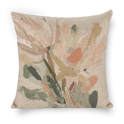 Abstract Floral Linen Cushion Pillow Cover — Double-Sided Print, 45×45cm rice white 18"×18"