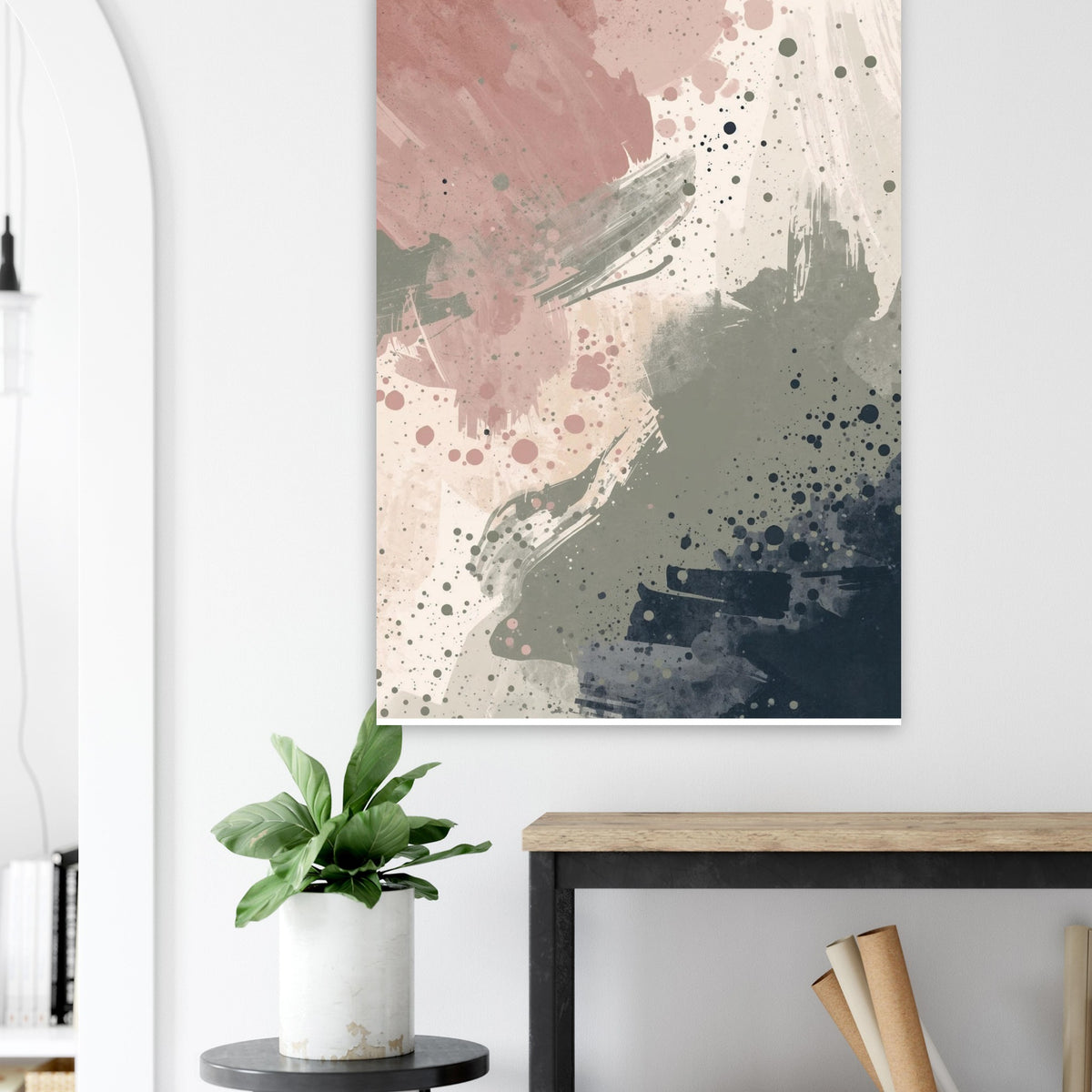 Abstract Serenity Splash Fine Art Poster - Modern Blush & Grey Wall Art for Contemporary Spaces