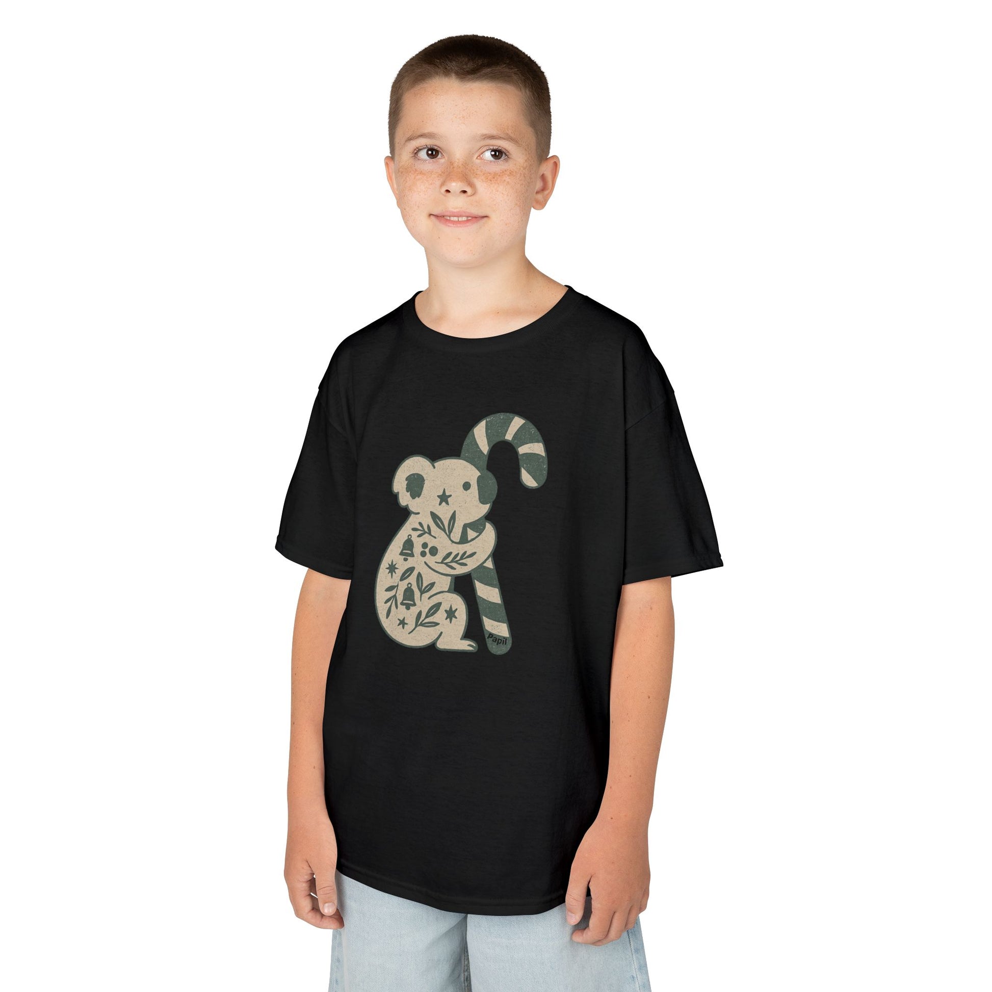 Floral Koala with Candy Cane Christmas Tee | Kids T-Shirt