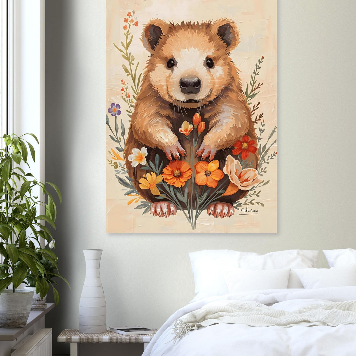 Charming Wildflower Critter Fine Art Poster in Warm Earthy Tones