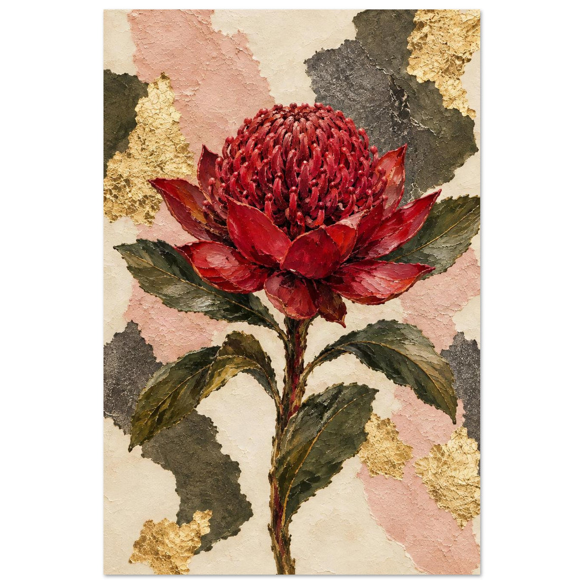 Waratah Australian Native Flower Fine Art Poster 40x60 cm 16x24″