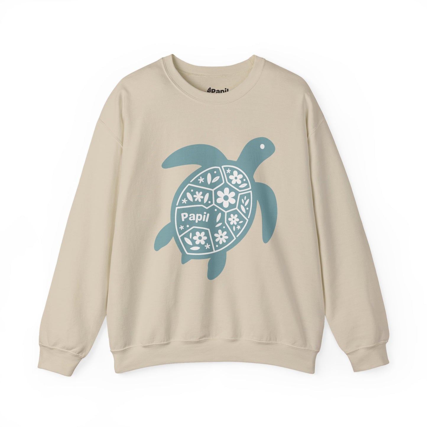 Turtle Graphic Sweatshirt — Floral Sea Turtle Crewneck Sand