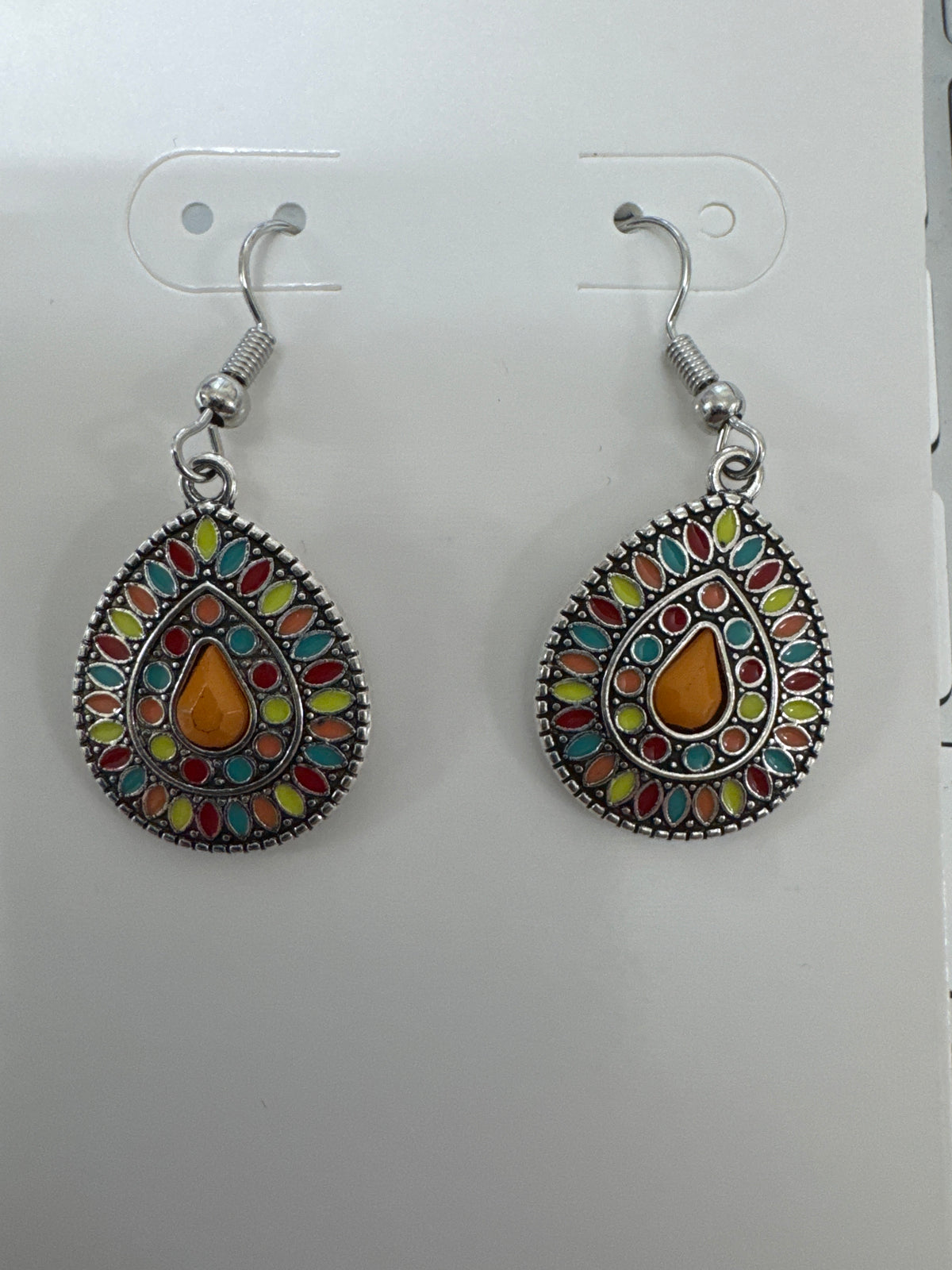 Aztec Teardrop Enamel Dangle Earrings
