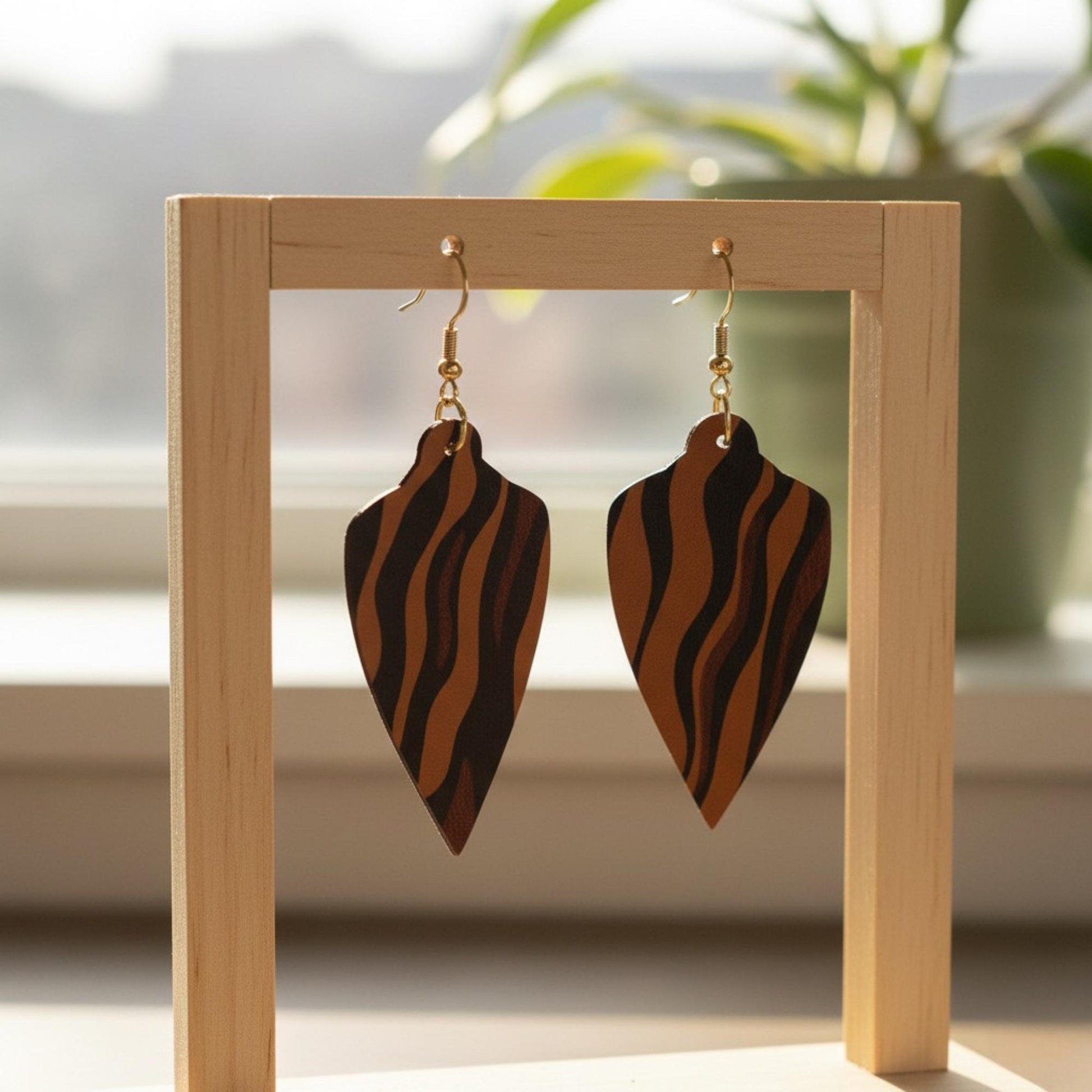 Abstract Animal Skin PU Leather Earrings with 925 Silver Hooks