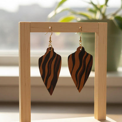 Abstract Animal Skin PU Leather Earrings with 925 Silver Hooks