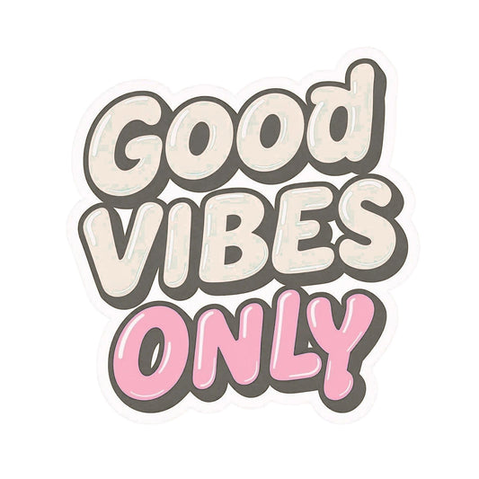 Good Vibes Only Retro Bubble Letter White Vinyl Sticker (6 × 6.5 cm, Kiss-Cut)