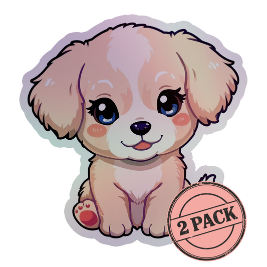 Kawaii Puppy Rainbow Holographic Foil Vinyl Stickers (Set of 2)