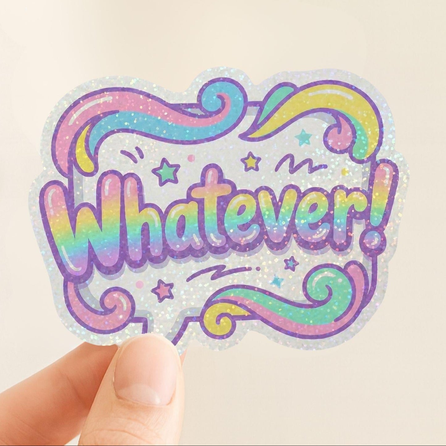 Whatever! Sassy Rainbow | 90s Retro | Glitter Vinyl | Die-Cut Sticker