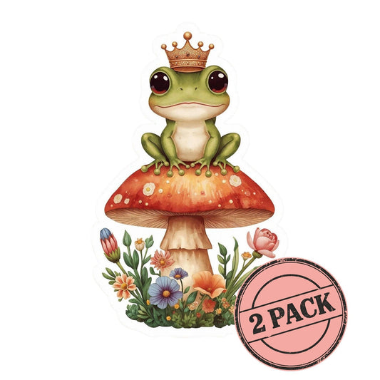 Frog Prince on Toadstool Cottagecore Vinyl Stickers (2 Pack)