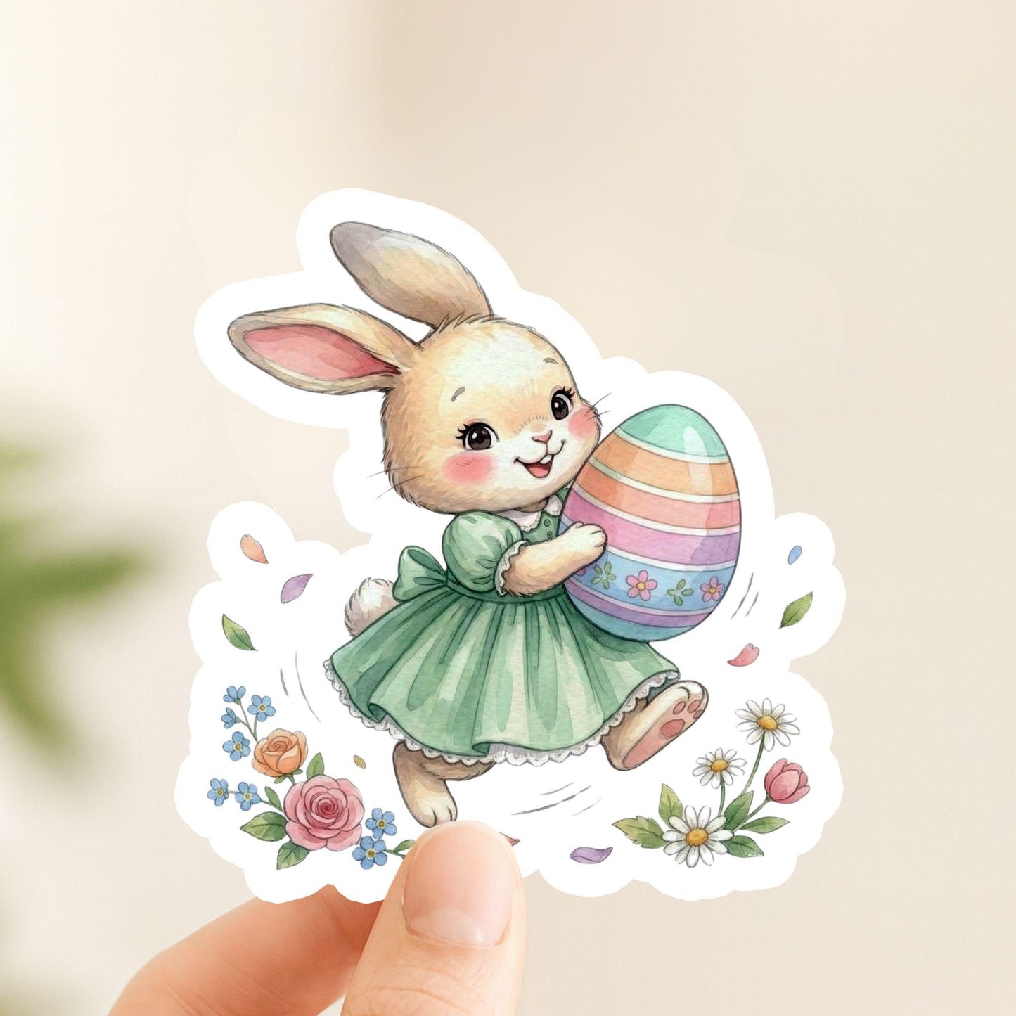Easter Bunny Running Spring Pastel | Easter Decal | White Vinyl | Die-Cut Sticker