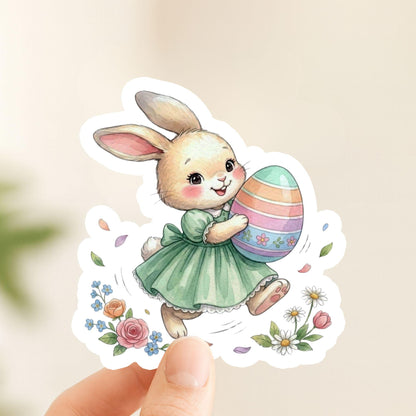 Easter Bunny Running Spring Pastel | Easter Decal | White Vinyl | Die-Cut Sticker