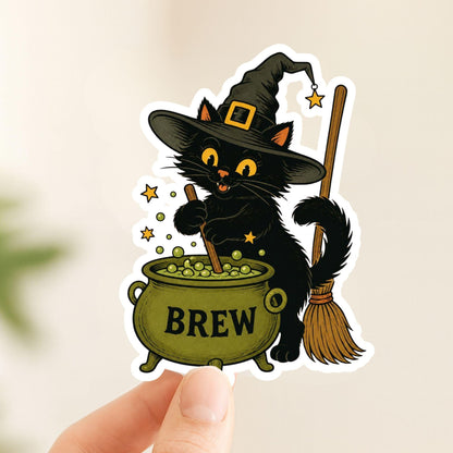 Witchy Cat Bubbling Cauldron Die-Cut Sticker