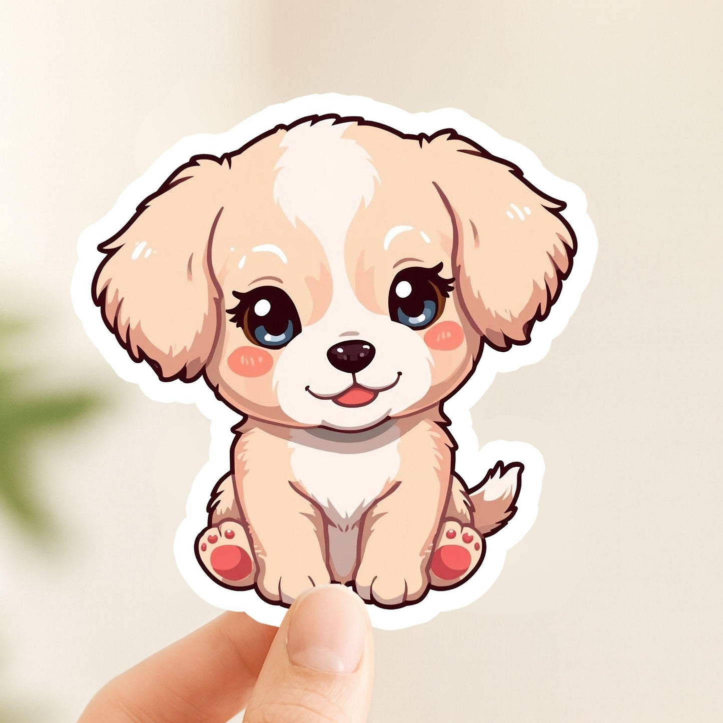 Puppy Love Cute Dog | Kawaii Animal | White Vinyl | Die-Cut Sticker