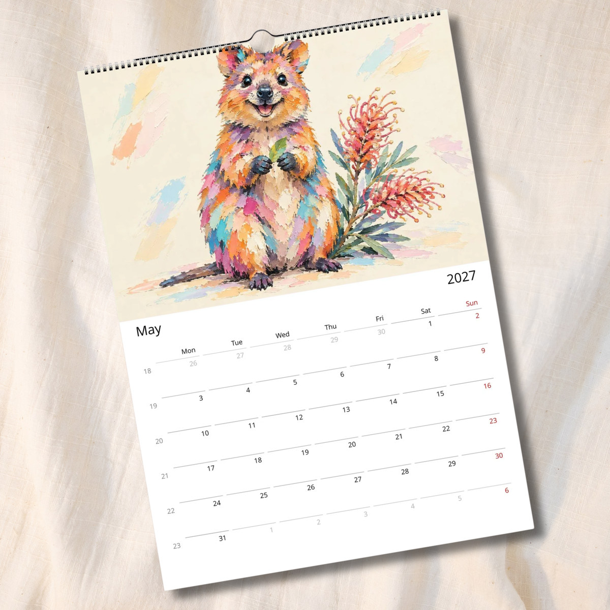Australian Animals 2027 Wall Calendar | A3 Colourful Painted Native Wildlife Calendar
