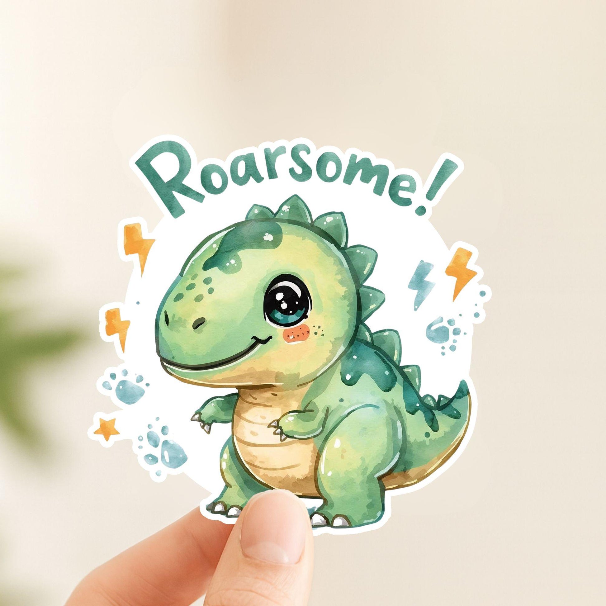 Roarsome Cute Dinosaur | Kids Dino | White Vinyl | Die-Cut Sticker