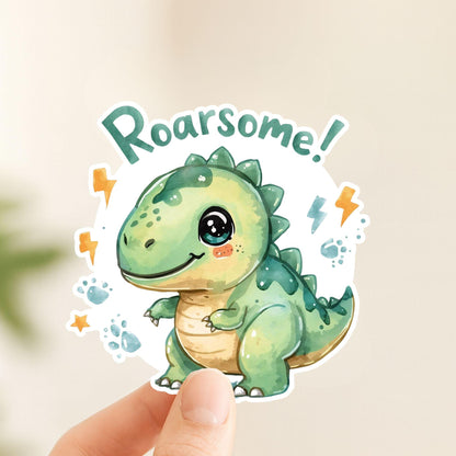 Roarsome Cute Dinosaur | Kids Dino | White Vinyl | Die-Cut Sticker