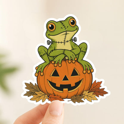 Franken-Frog on Jack-O'-Lantern Die-Cut Sticker