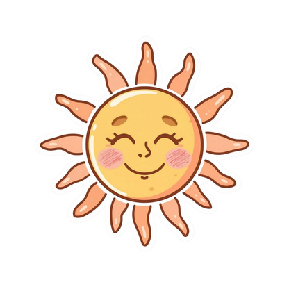 Smiling Sun White Vinyl Sticker (6.5 cm, Kiss-Cut)
