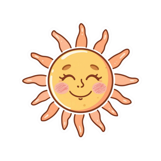 Smiling Sun White Vinyl Sticker (6.5 cm, Kiss-Cut)