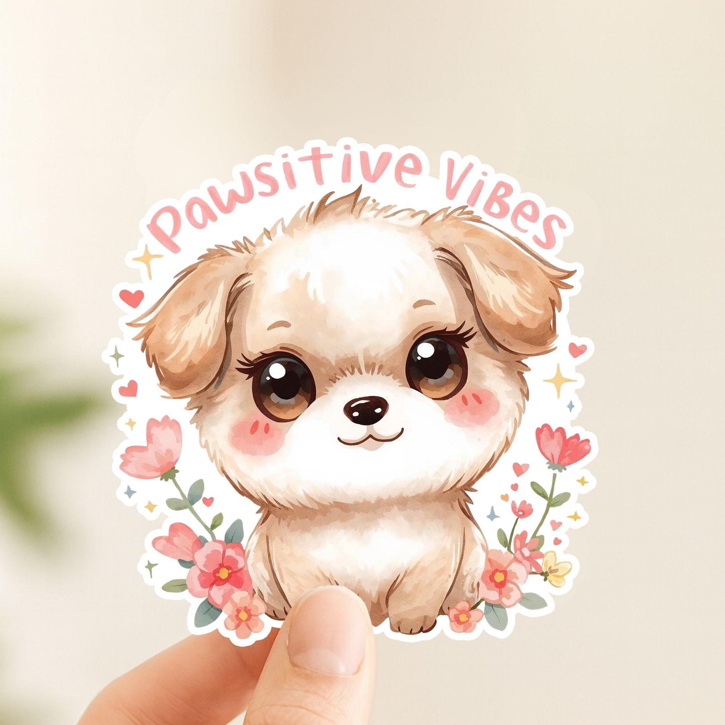 Pawsitive Vibes Puppy | Motivational | White Vinyl | Die-Cut Sticker