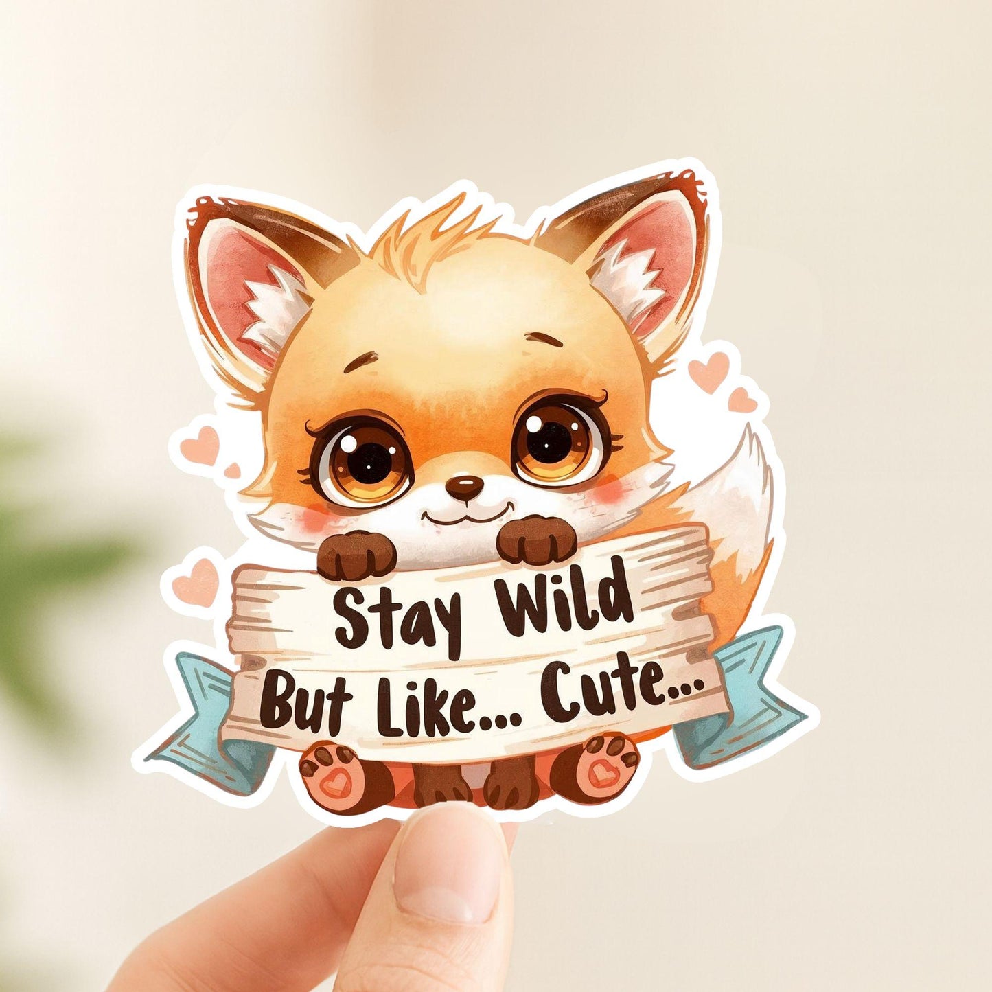 Stay Wild But Cute Fox | Woodland Animal | White Vinyl | Die-Cut Sticker