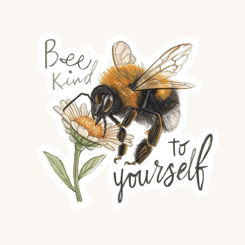 Bee Kind to Yourself Daisy | Mindfulness | White Gloss Vinyl | Die-Cut Sticker
