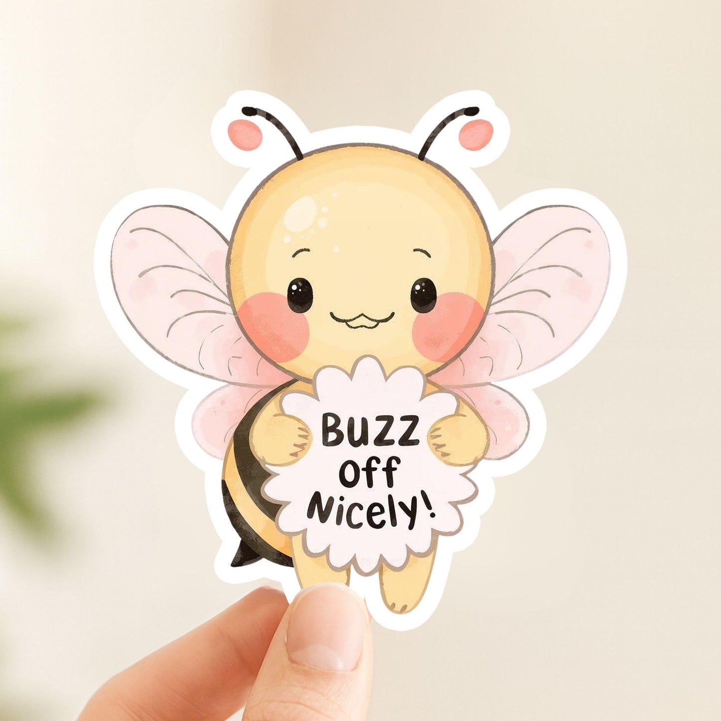 Buzz Off Nicely Sassy Bee | Nature Pun | White Vinyl | Die-Cut Sticker