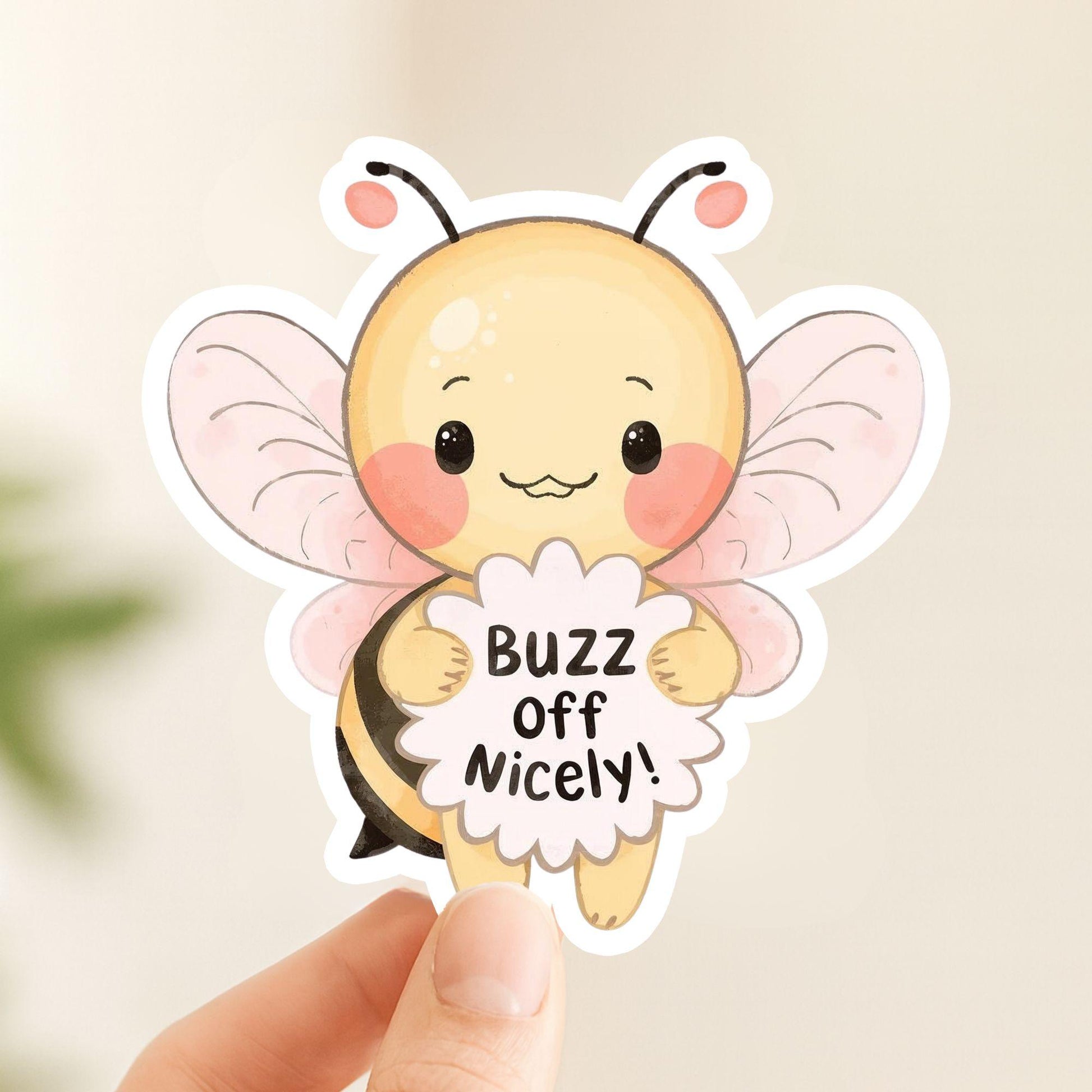 Buzz Off Nicely Sassy Bee | Nature Pun | White Vinyl | Die-Cut Sticker