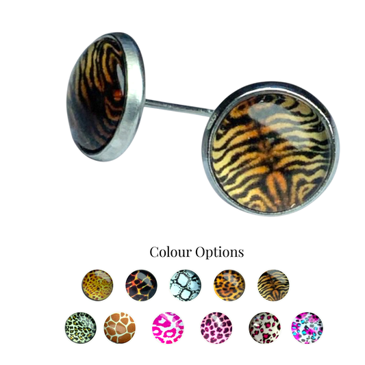 Wild Animal Print Round Dome Stainless Steel Stud Earrings