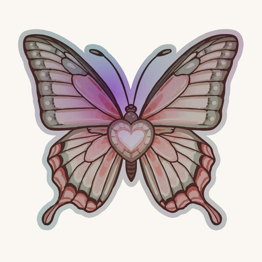 Heartwing Butterfly Rainbow | Fantasy | Holographic Foil | Kiss-Cut Sticker