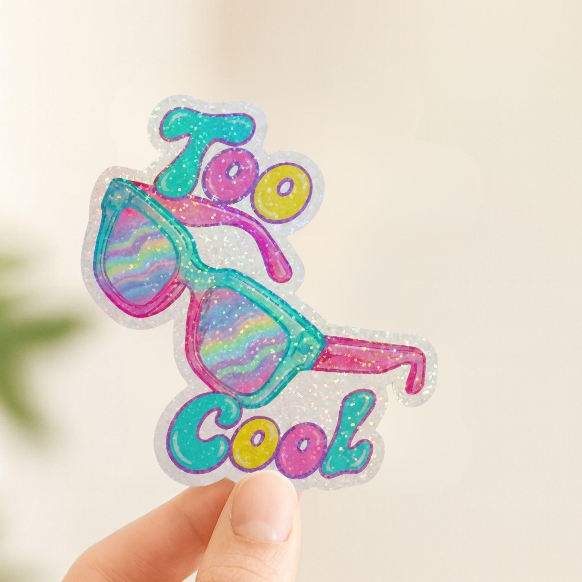 Too Cool Retro Sunglasses | 90s Aesthetic | Glitter Vinyl | Die-Cut Sticker