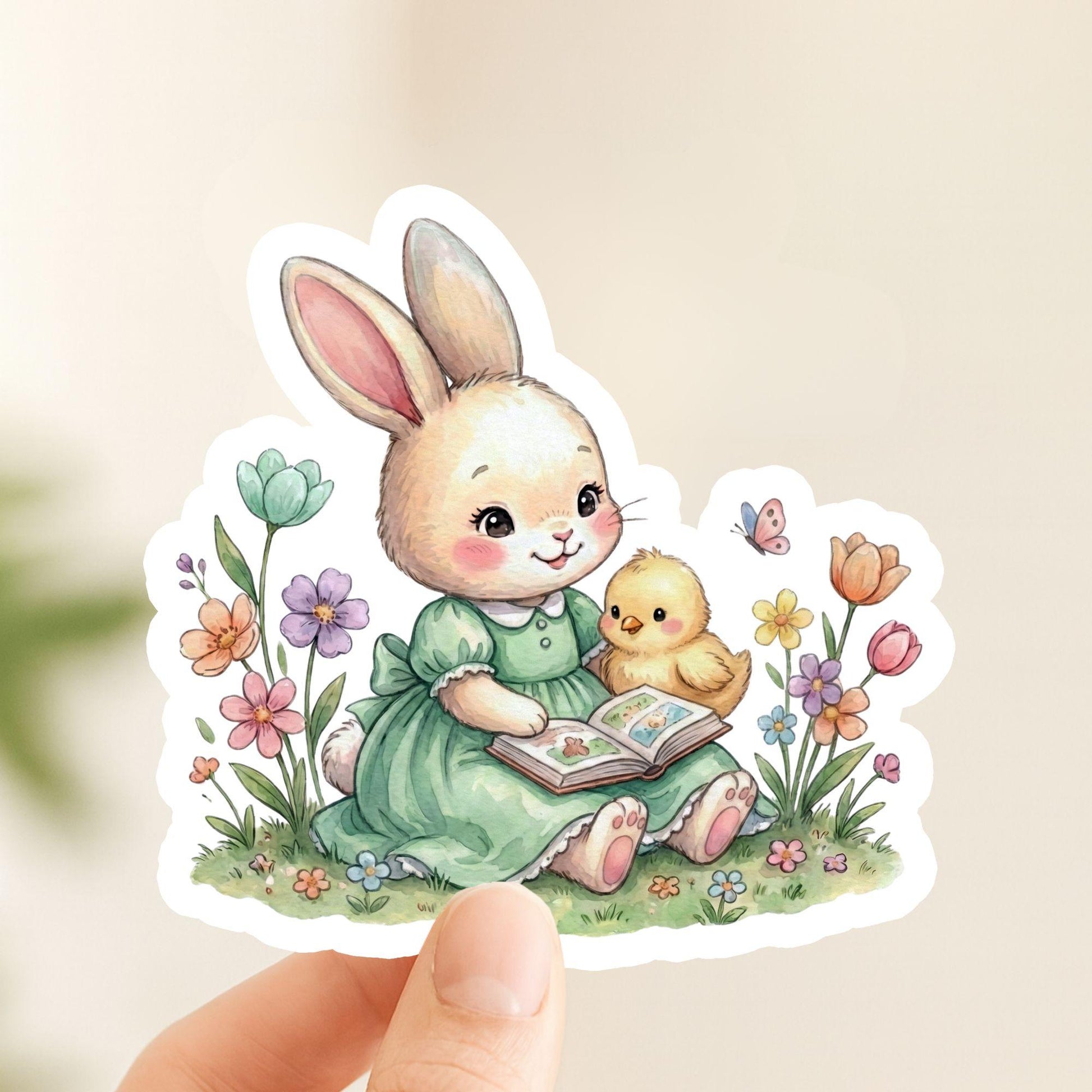 Easter Bunny Reading Spring Storytime | Easter Decal | White Vinyl | Die-Cut Sticker