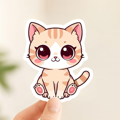 Ginger Tabby Cute Cat | Kawaii Animal | White Vinyl | Die-Cut Sticker