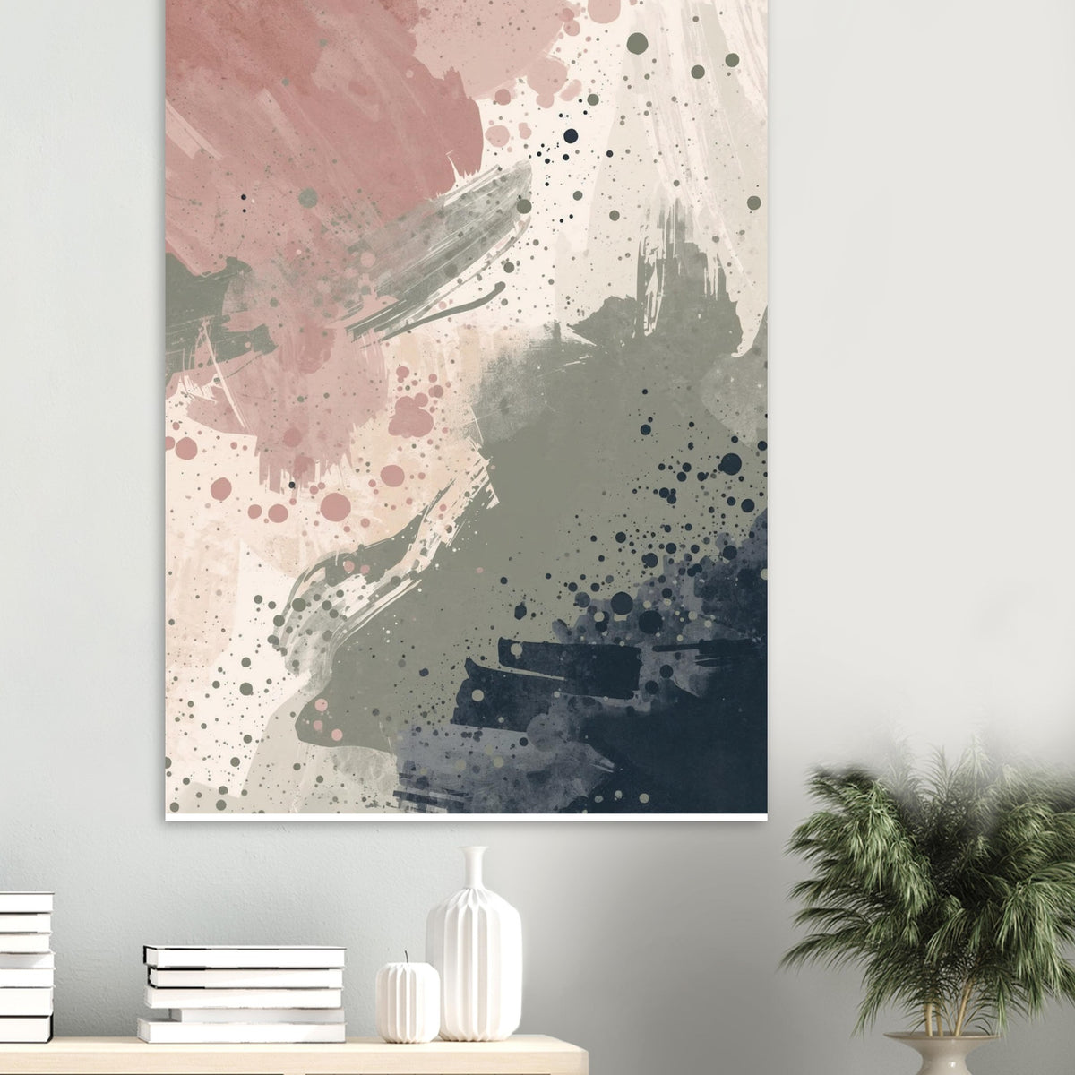 Abstract Serenity Splash Fine Art Poster - Modern Blush & Grey Wall Art for Contemporary Spaces